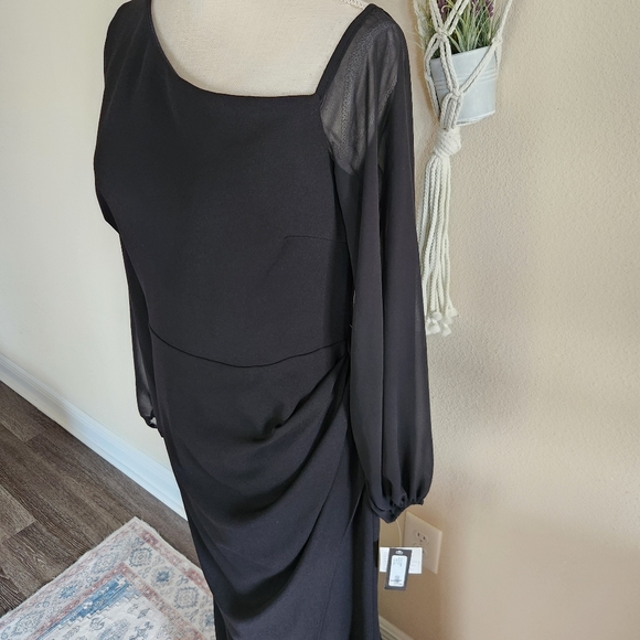 Betsy & Adam Black Donna Long Off the Shoulder Illusion Sleeve Dress Size 10 NWT - Picture 5 of 16